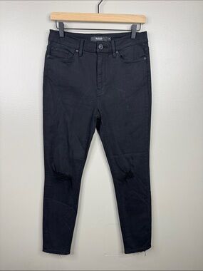 Hudson Barbara High Rise Super Skinny Jeans Raw Hem Black Women's Size 29